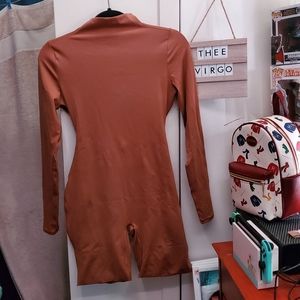 NWT SKIMS Caramel All in One Long Sleeve Mid Thigh Onesie Jumpsuit